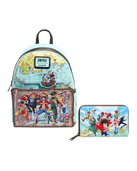 Loungefly One Piece - Luffy &amp; Gang Map Mini Backpack & Wallet Bundle