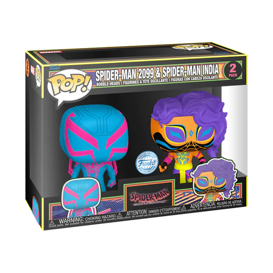 Spider-Man: Across The Spider-verse - Spider-Man 2099 and Spider-Man India Blacklight Funko Pop! 2-Pack