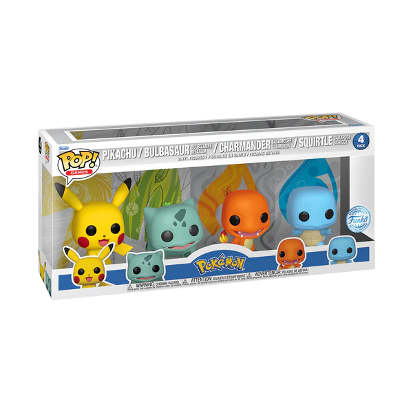 Pokemon - Starters (Gen 1) Pikachu, Bulbasaur, Charmander & Squirtle Funko Pop! 4-pack